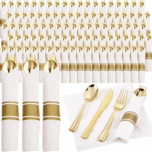 Gold Pre-Rolled Cutlery with Napkins — view 1