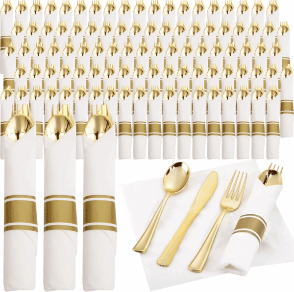 Gold Pre-Rolled Cutlery with Napkins — view 1