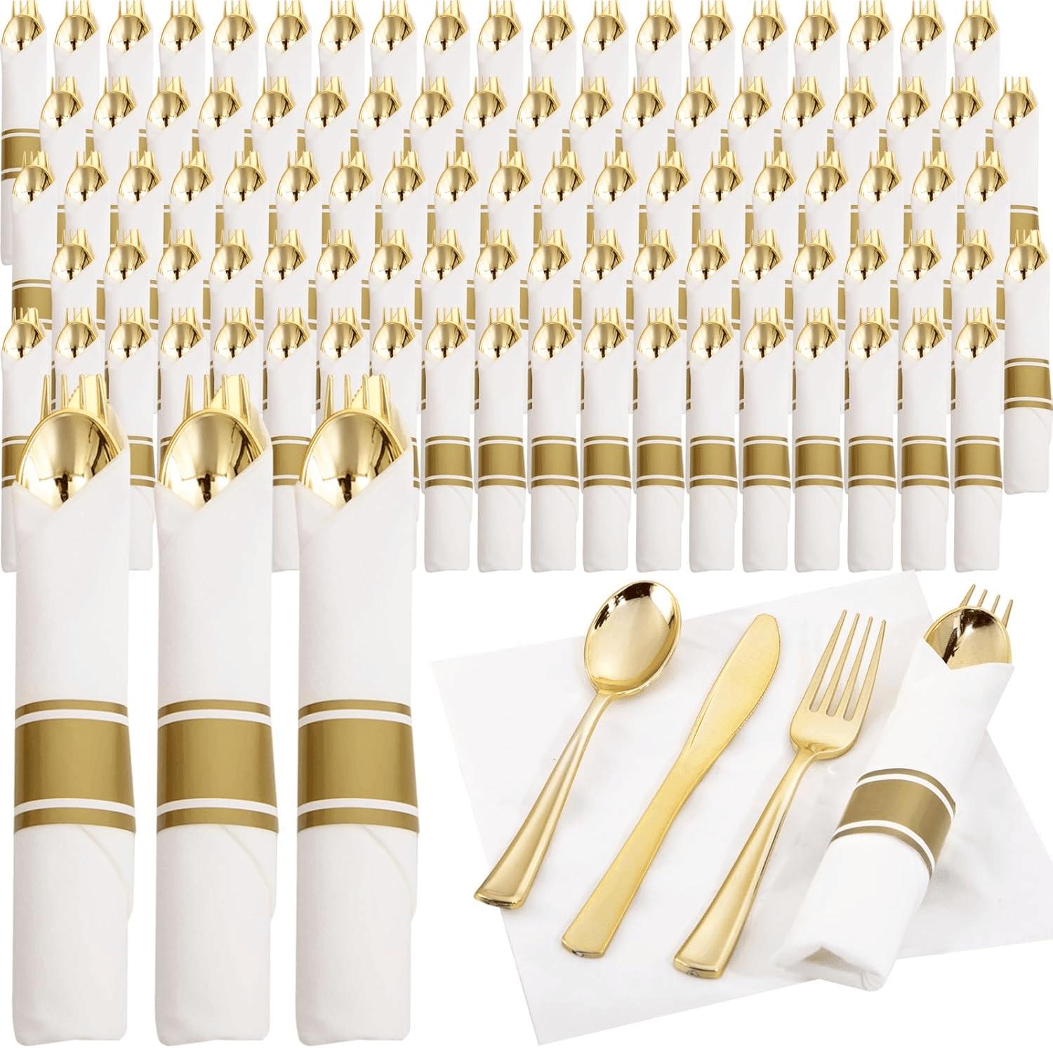 Gold Pre-Rolled Cutlery with Napkins — view 1
