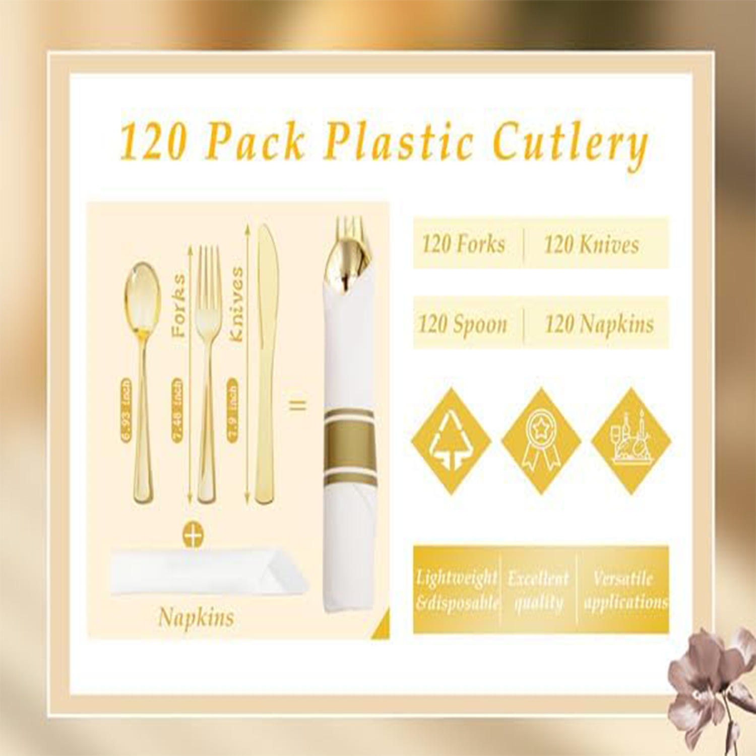 Gold Pre-Rolled Cutlery with Napkins — view 2