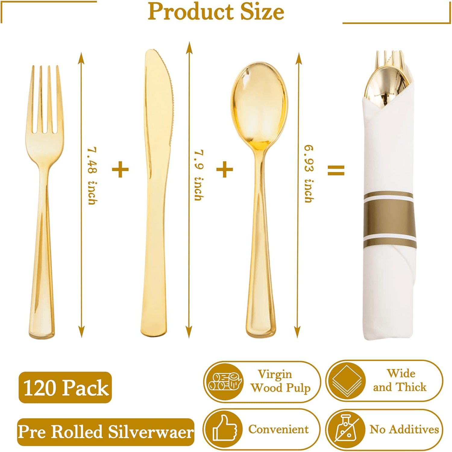 Gold Pre-Rolled Cutlery with Napkins — view 3