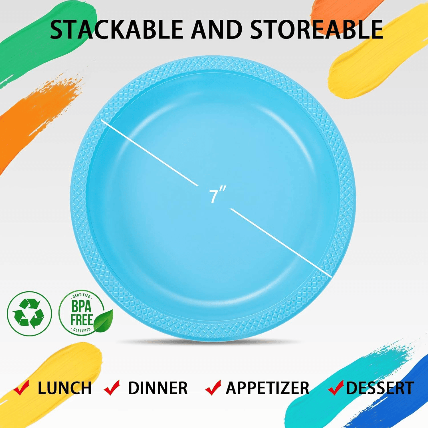 Light Blue 9inch Disposable Dinner Plates for Party (150 Pieces) — view 6