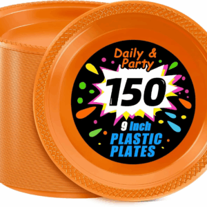 Orange 9inch Disposable Dinner Plates for Party (150 Pieces) — view 1