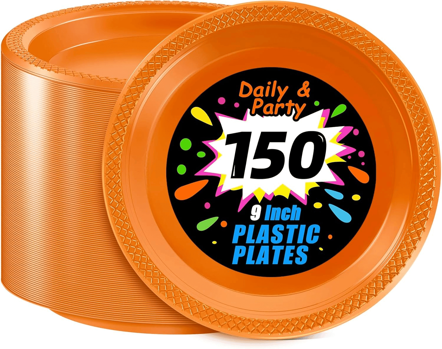 Orange 9inch Disposable Dinner Plates for Party (150 Pieces) — view 1