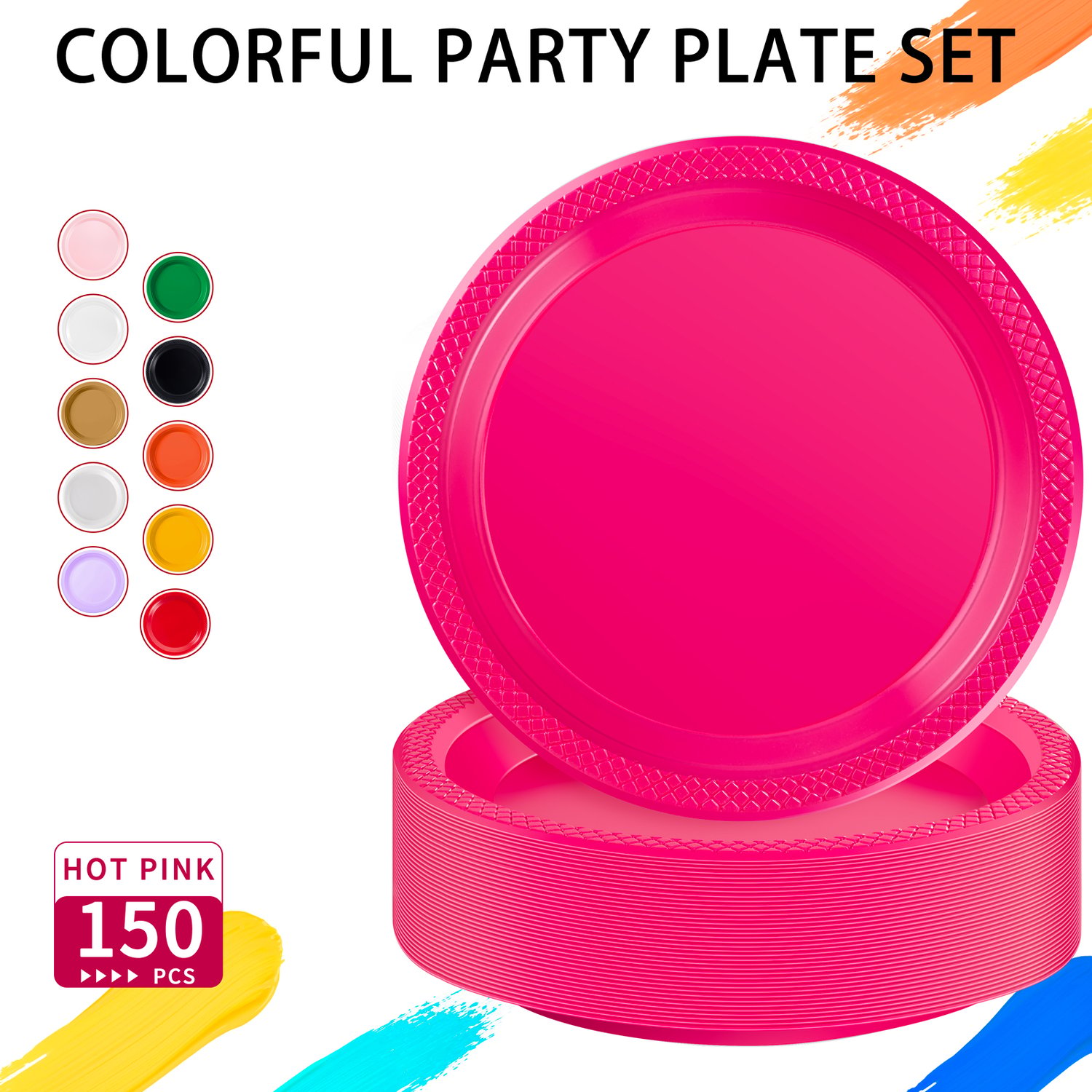 Hot Pink 9inch Disposable Dinner Plates for Party (150 Pieces) — view 4