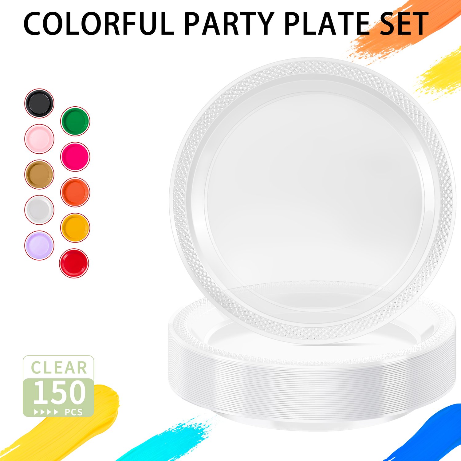 Clear 10inch Disposable Dinner Plates for Party (150 Pieces) — view 3
