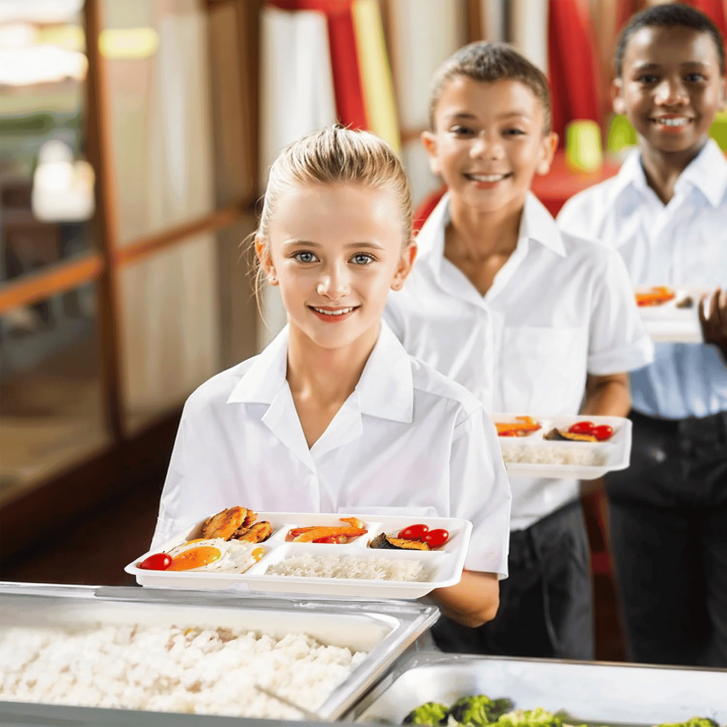 White 100% Compostable 5 Compartment Paper Plates — view 2