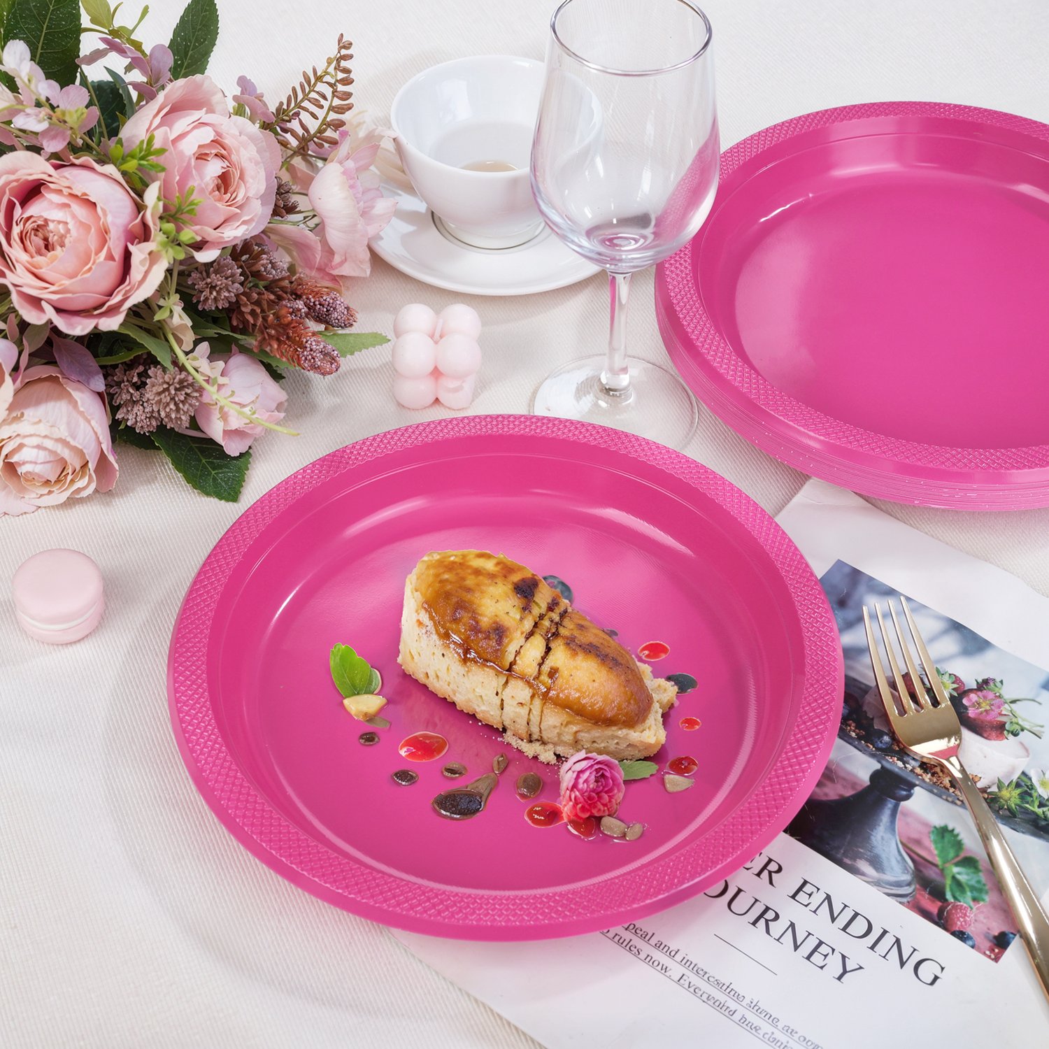 Hot Pink 9inch Disposable Dinner Plates for Party (150 Pieces) — view 6
