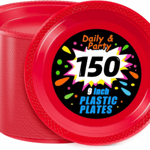 Red 9inch Disposable Dinner Plates for Party (150 Pieces) — view 1
