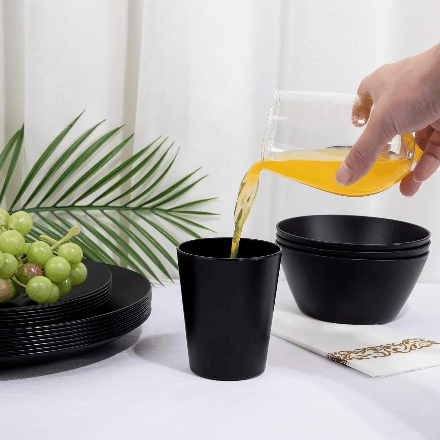 Black Wheat Straw Dinnerware With Sets,Unbreakable Dinner Plates for 8,Microwave Dishwasher Safe,Reusable ,Set Plates, Bowls, Cups. — view 8