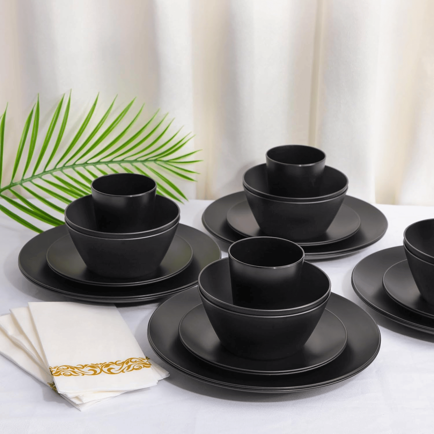 Black Wheat Straw Dinnerware With Sets,Unbreakable Dinner Plates for 8,Microwave Dishwasher Safe,Reusable ,Set Plates, Bowls, Cups. — view 10