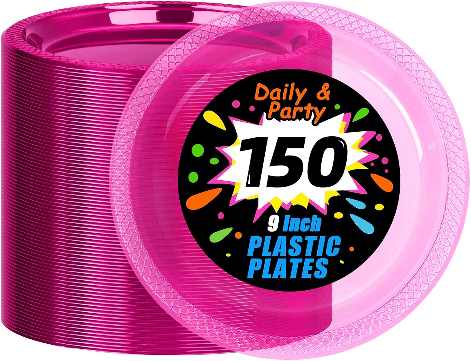 Neon Pink 9inch Disposable Dinner Plates for Party (150 Pieces) — view 1