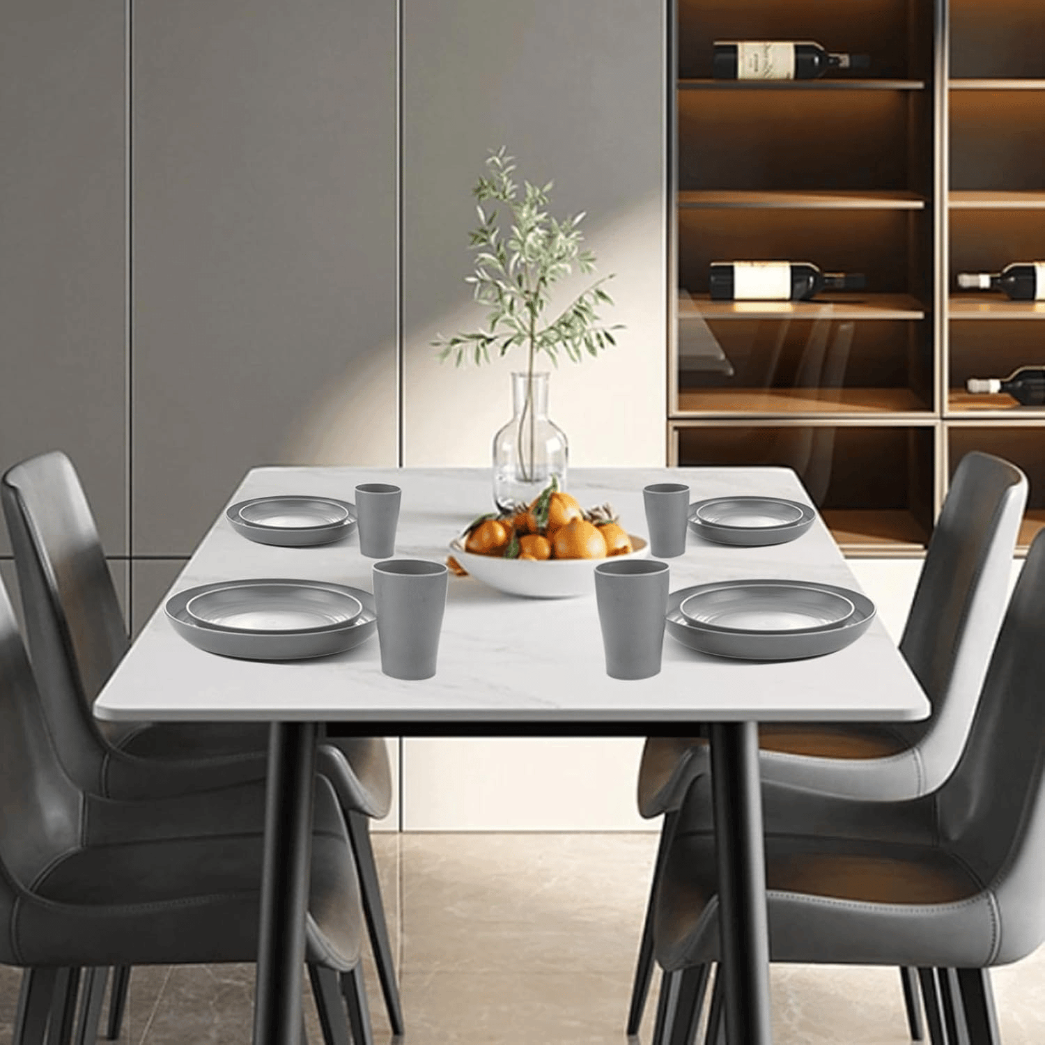 Dark Grey Wheat Straw Dinnerware Sets,Unbreakable Dinner Plates for 8,Microwave Dishwasher Safe,Reusable ,Set Plates, Bowls, Cups. — view 8