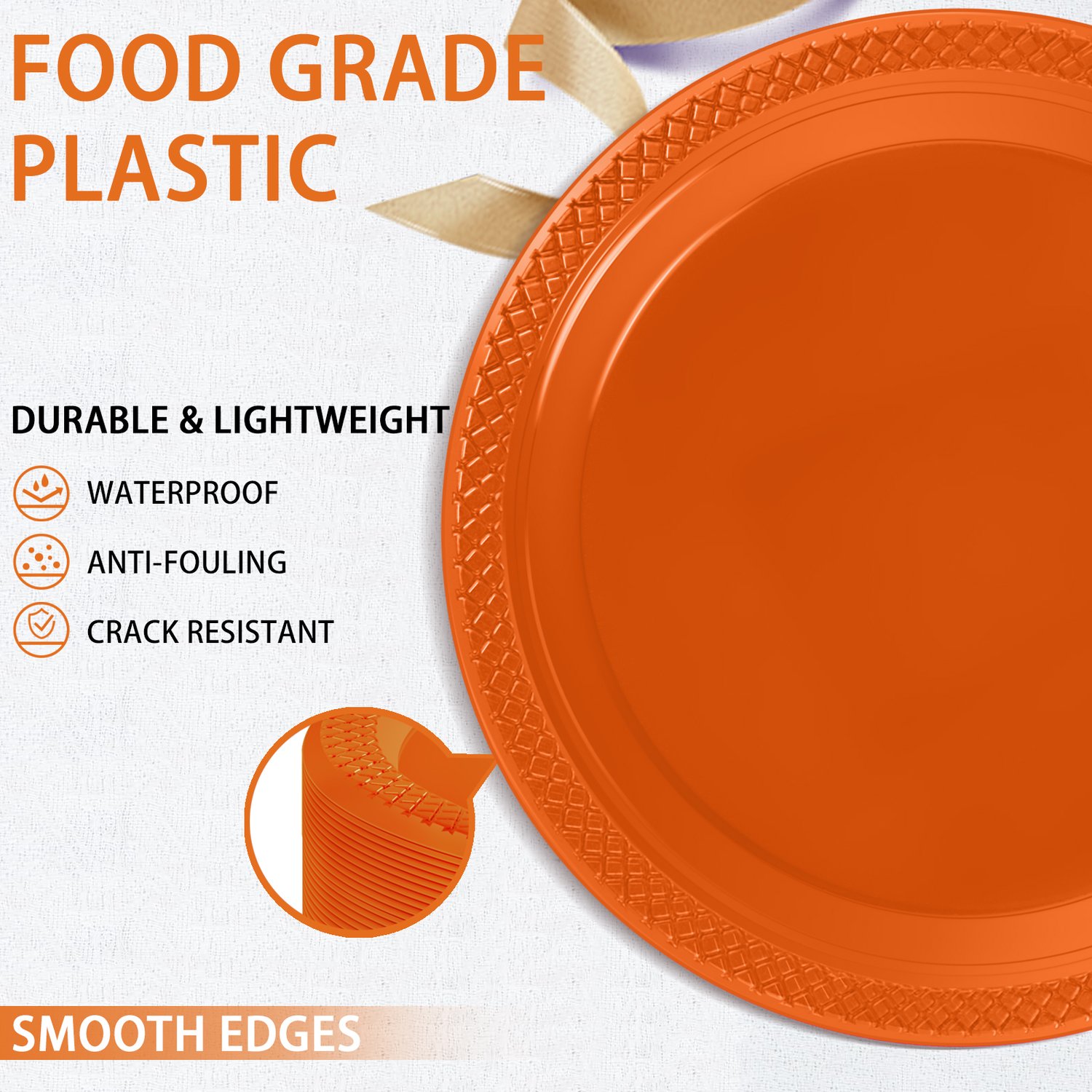 Orange 9inch Disposable Dinner Plates for Party (150 Pieces) — view 3
