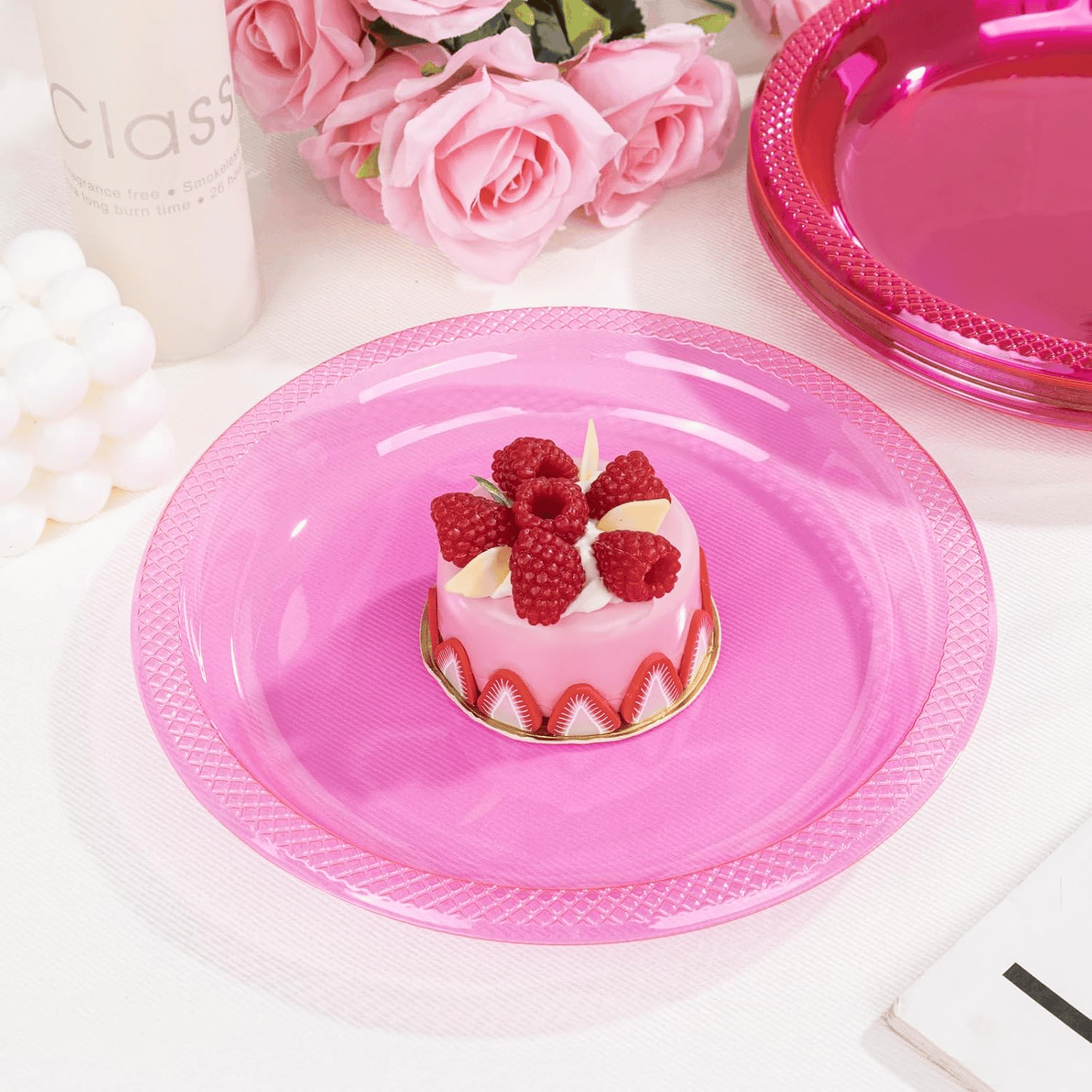 Neon Pink 9inch Disposable Dinner Plates for Party (150 Pieces) — view 2