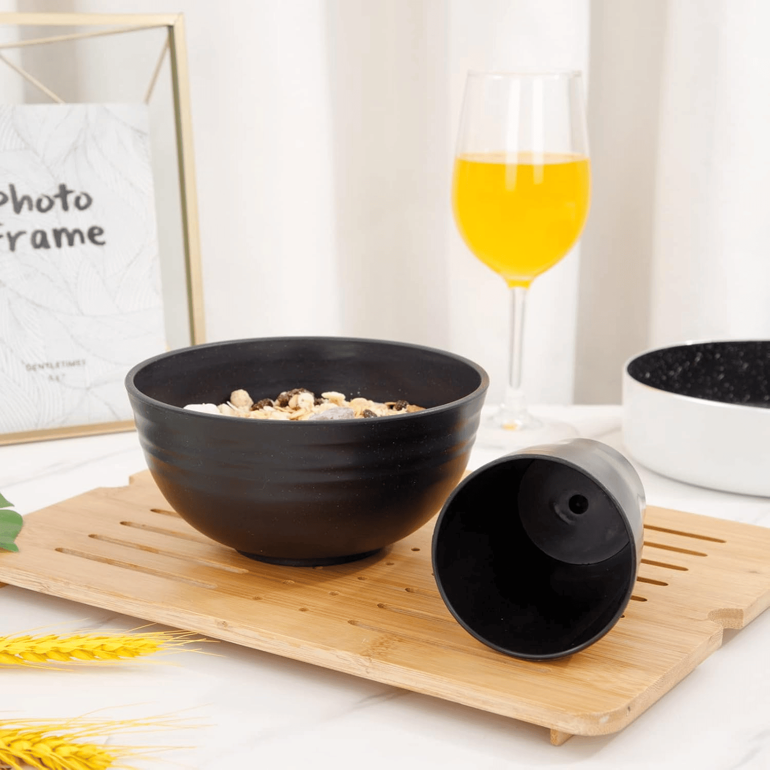 Black Wheat Straw Dinnerware Sets,Unbreakable Dinner Plates for 8,Microwave Dishwasher Safe,Reusable ,Set Plates, Bowls, Cups. — view 8
