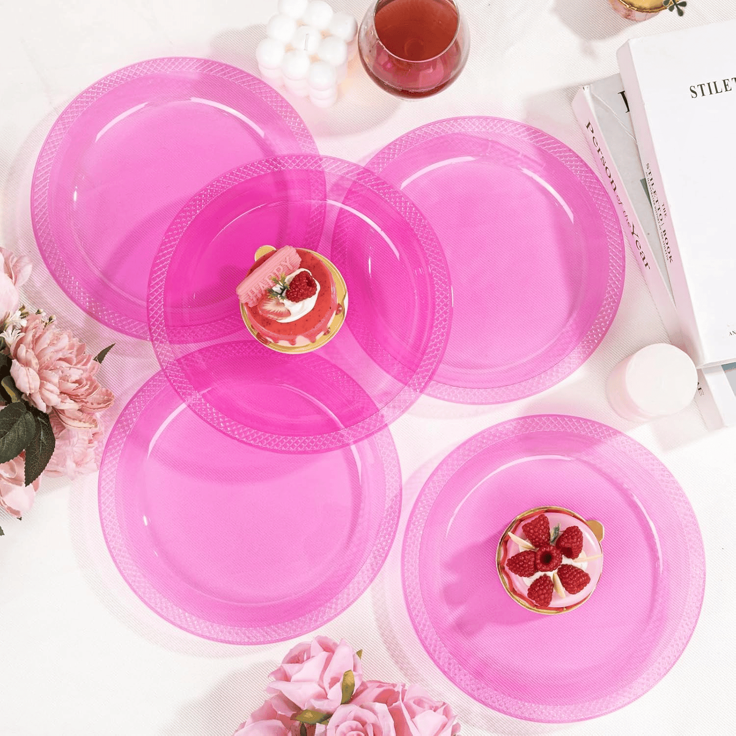 Neon Pink 9inch Disposable Dinner Plates for Party (150 Pieces) — view 3