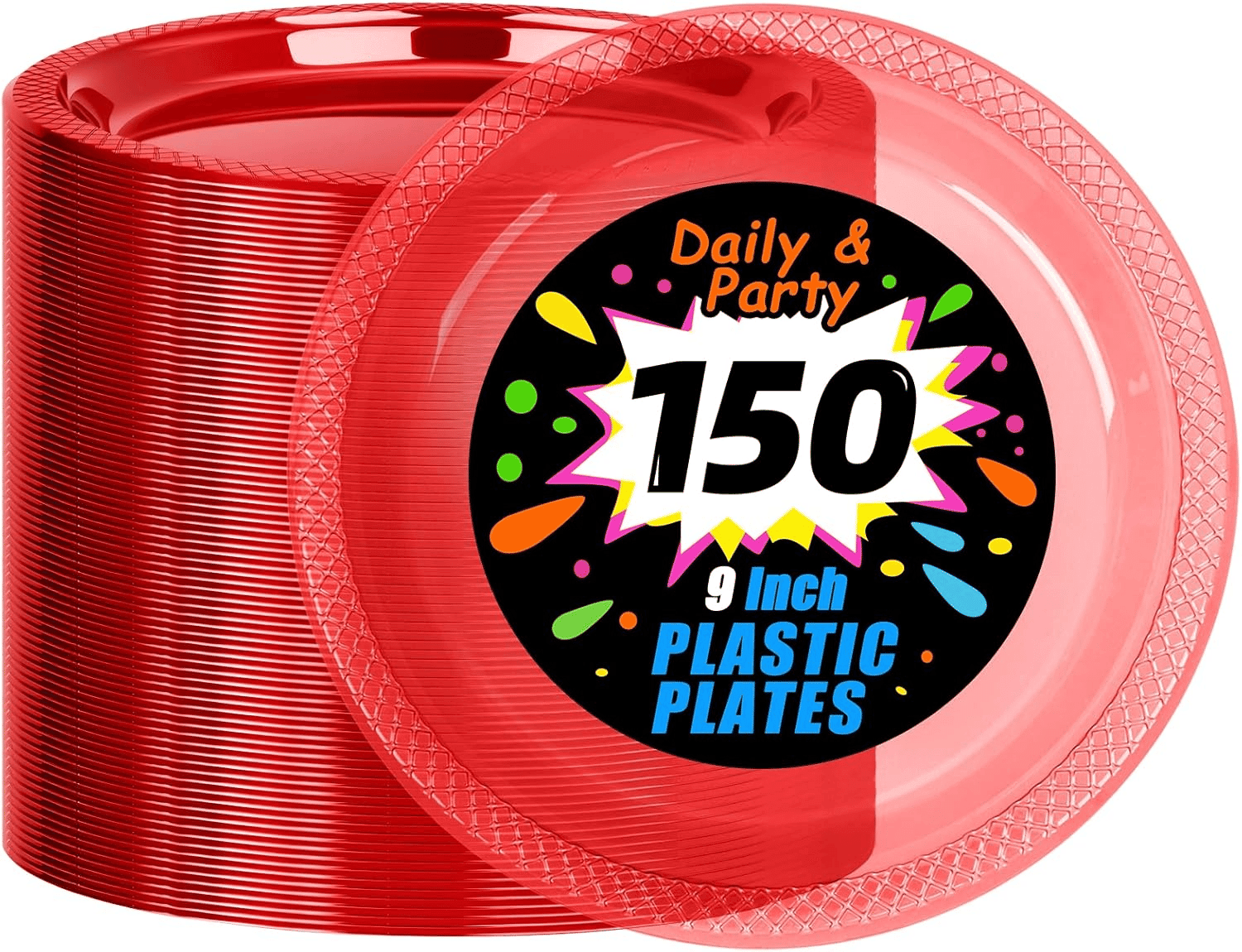 Neon Red 9inch Disposable Dinner Plates for Party (150 Pieces) — view 1