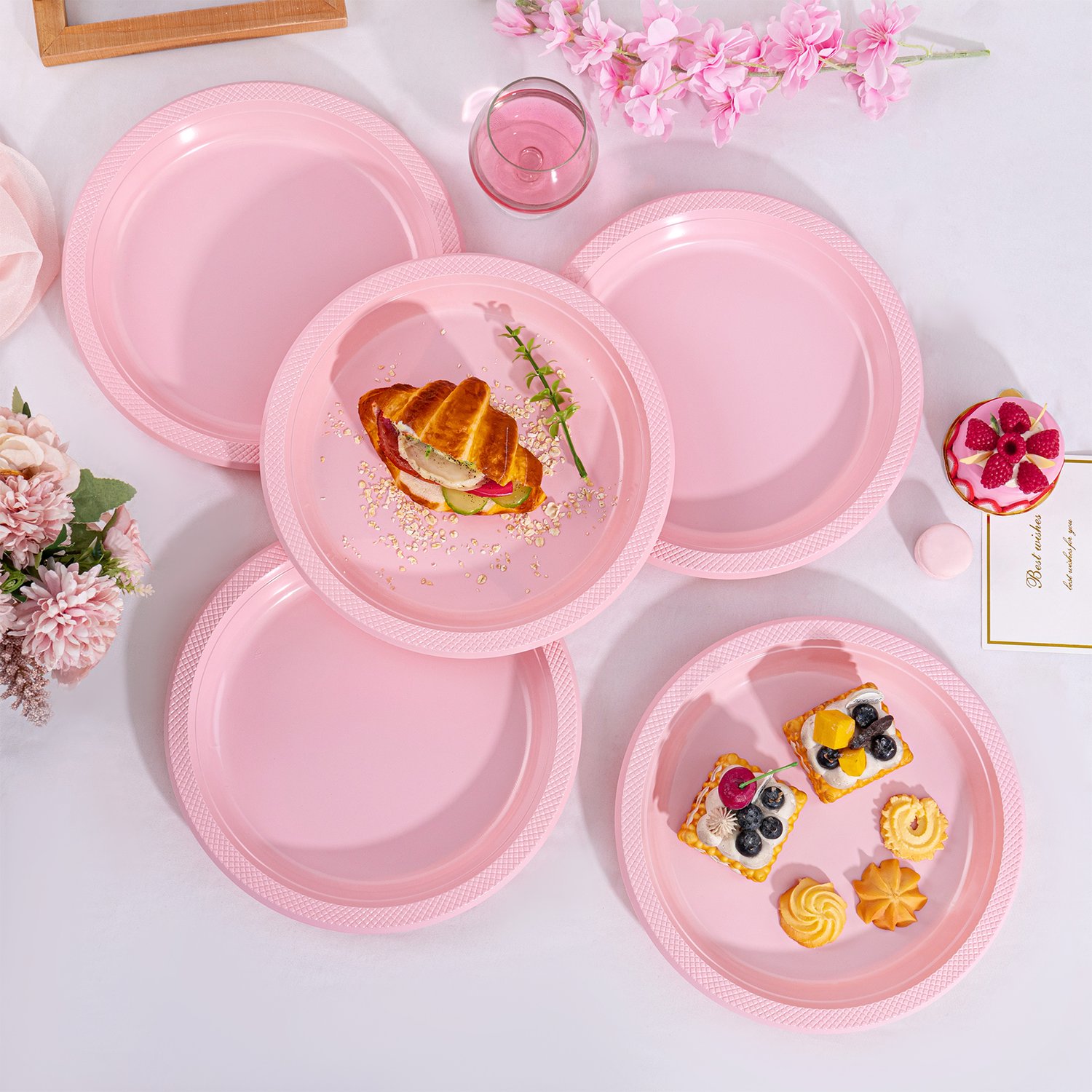 Pink 9inch Disposable Dinner Plates for Party (150 Pieces) — view 6