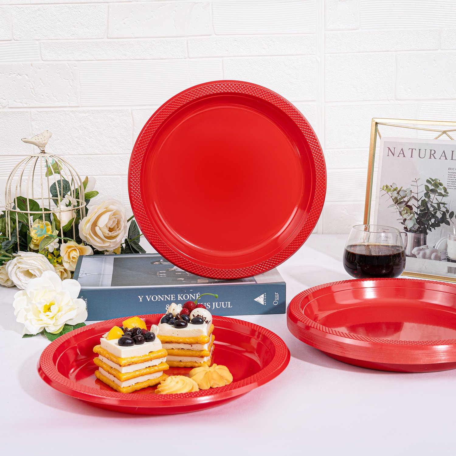 Red 9inch Disposable Dinner Plates for Party (150 Pieces) — view 2