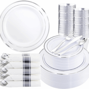 White And Silver, Silver Plastic Dinnerware Set for — view 1