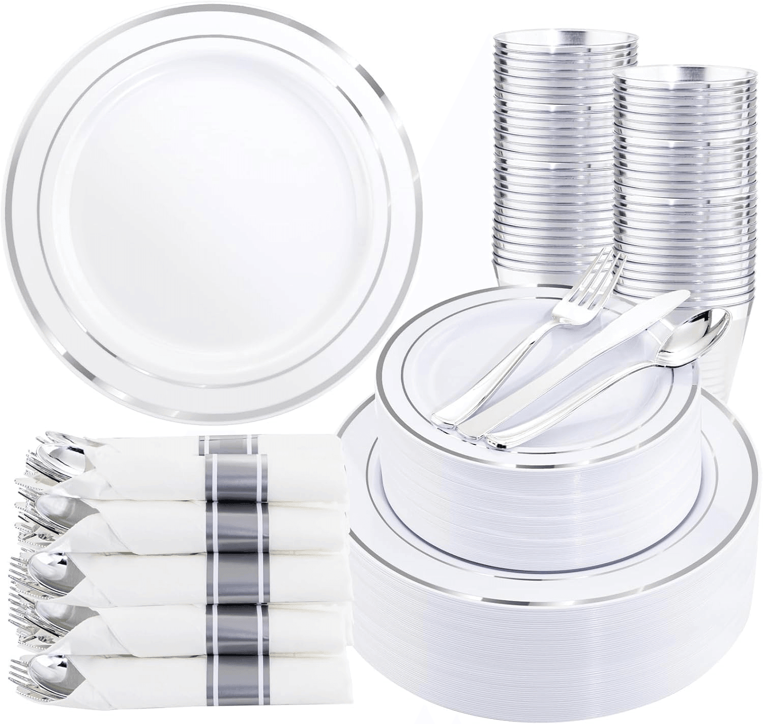 White And Silver, Silver Plastic Dinnerware Set for — view 1
