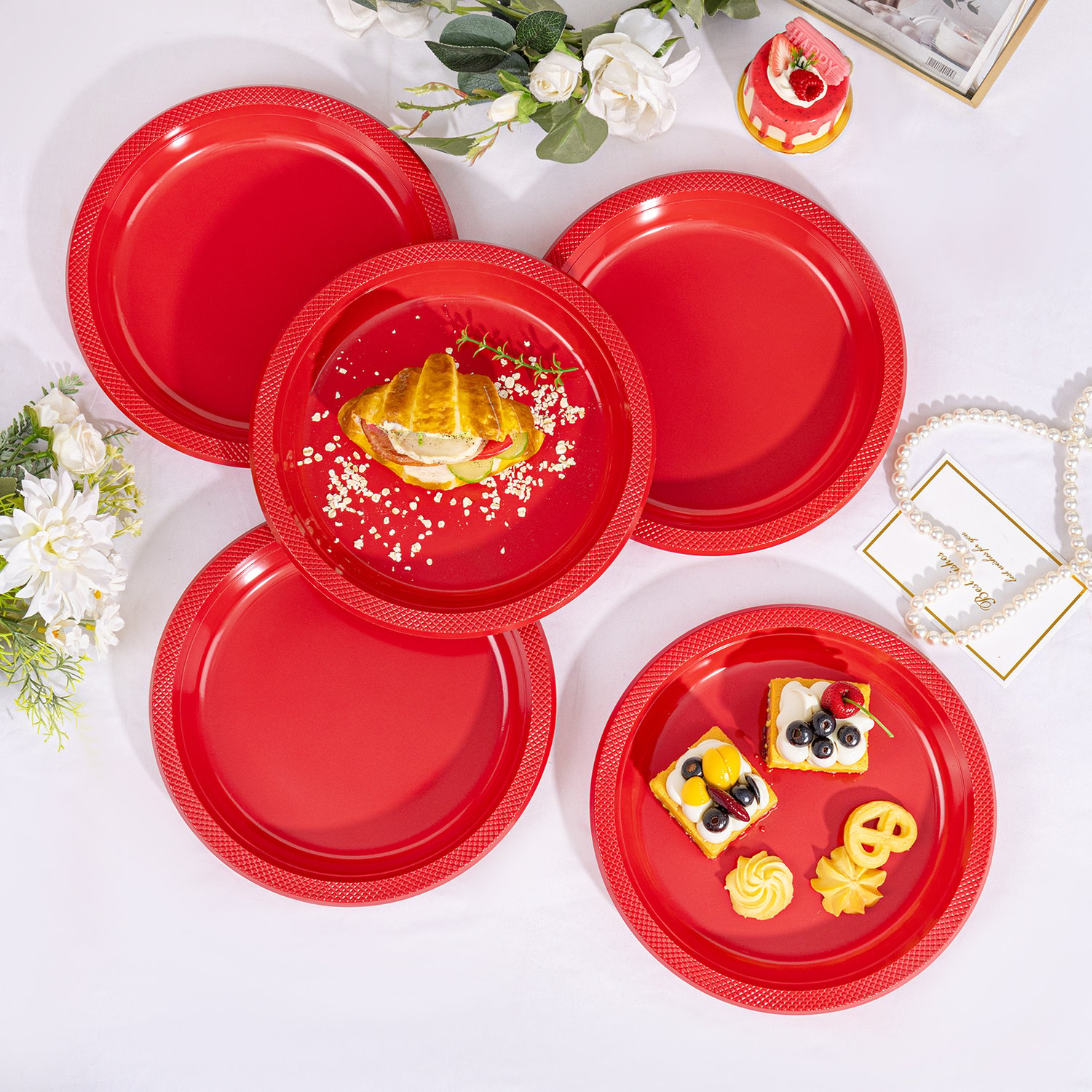 Red 9inch Disposable Dinner Plates for Party (150 Pieces) — view 4