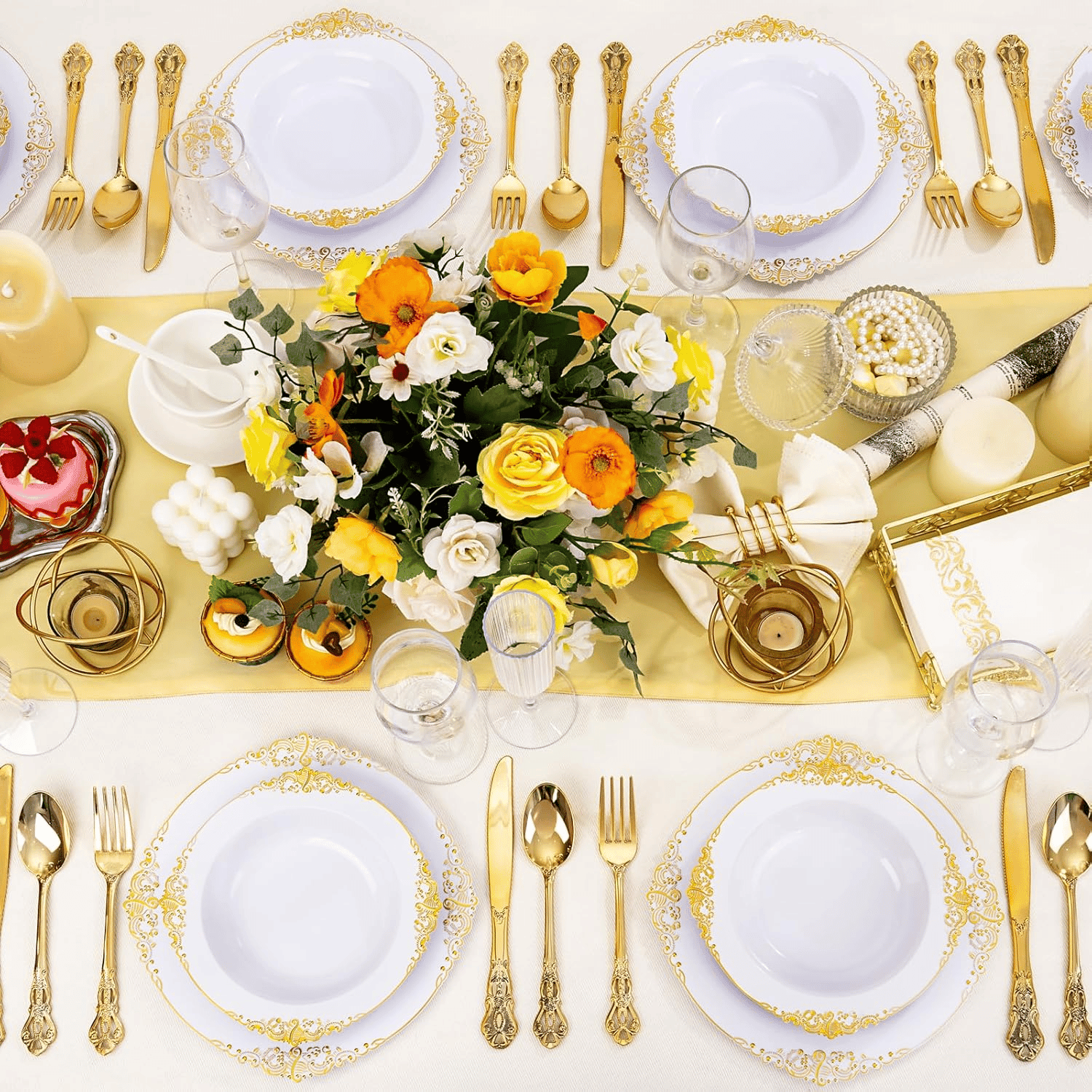 Gold Plastic Bowls- 12 oz White Disposable Salad Bowls — view 10