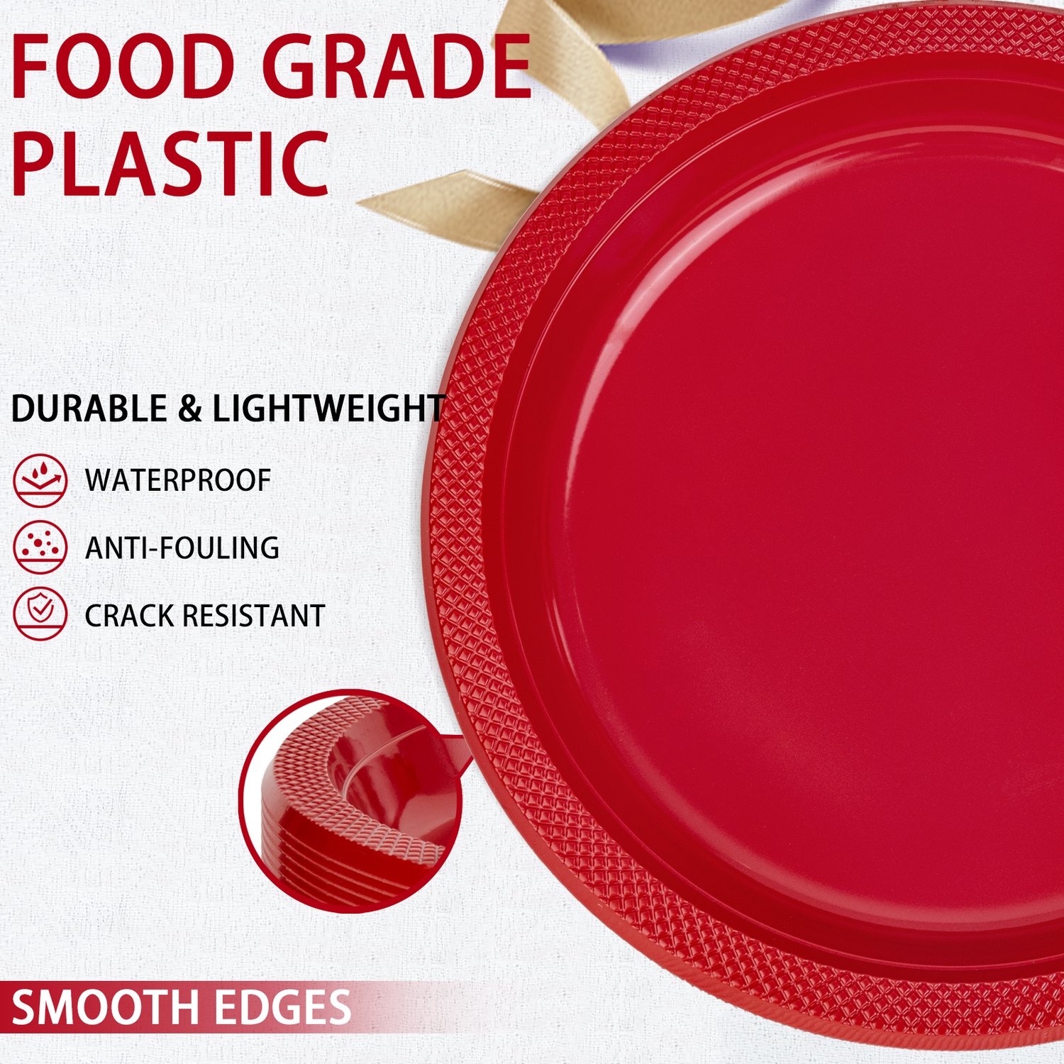 Red 9inch Disposable Dinner Plates for Party (150 Pieces) — view 5