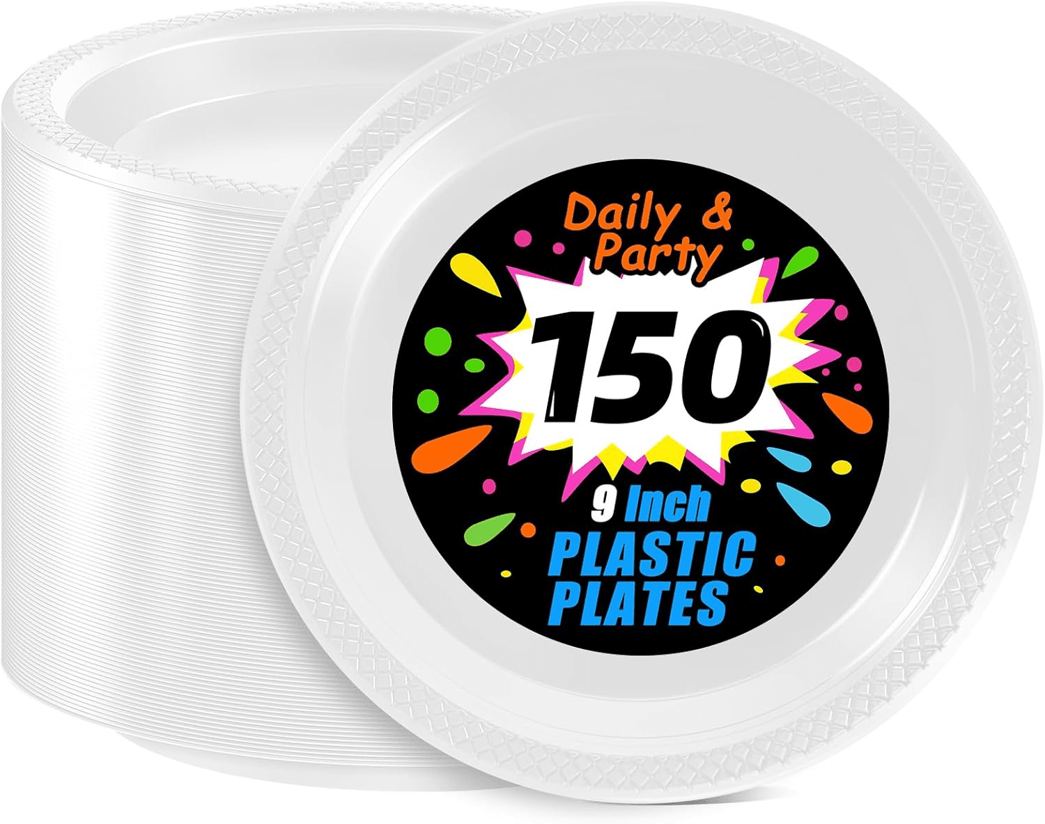 White 9inch Disposable Dinner Plates for Party (150 Pieces) — view 1