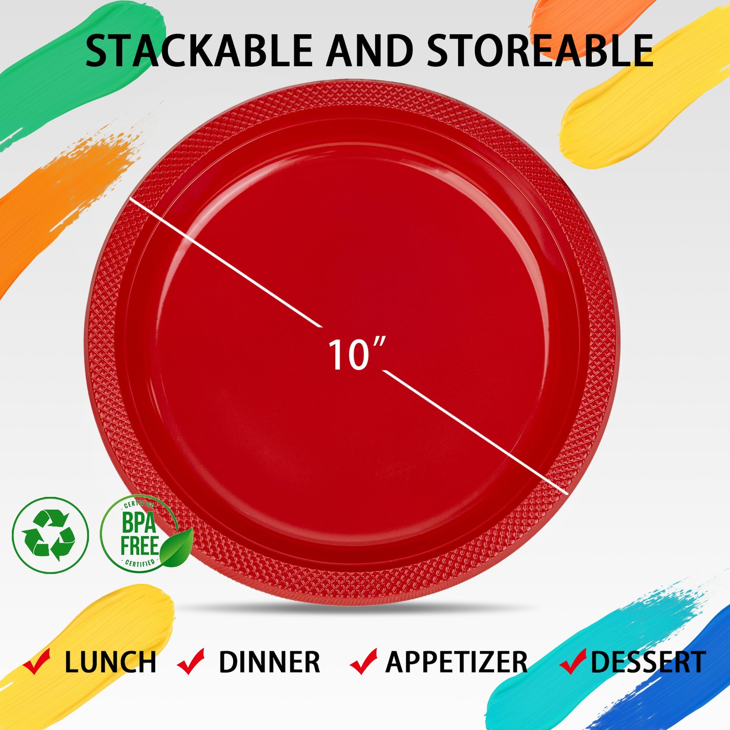 Red 9inch Disposable Dinner Plates for Party (150 Pieces) — view 6