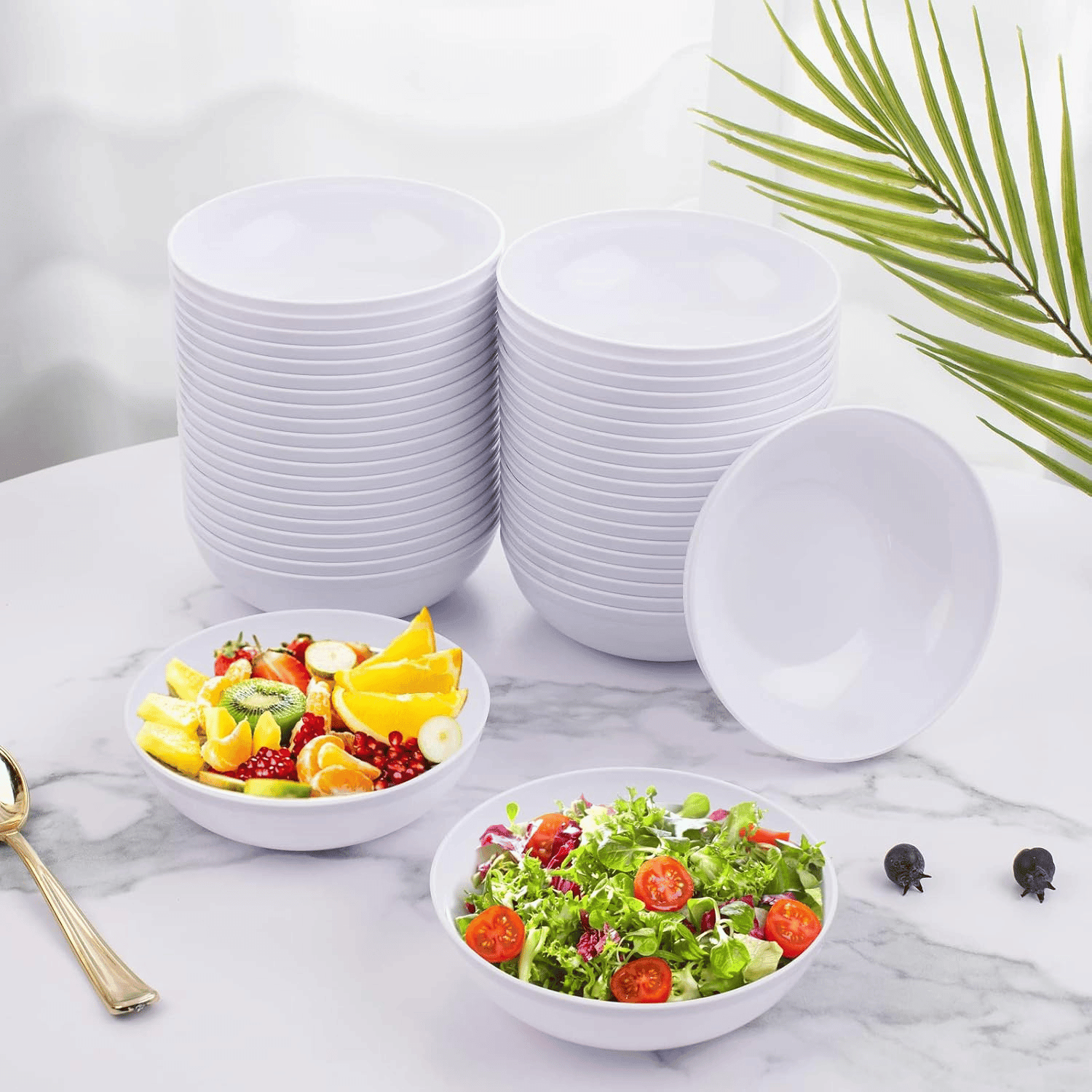 White 10oz Plastic Bowls-Disposable Plastic Bowls- Premium Heavy Duty Salsa Bowls for Wedding &Parties — view 5