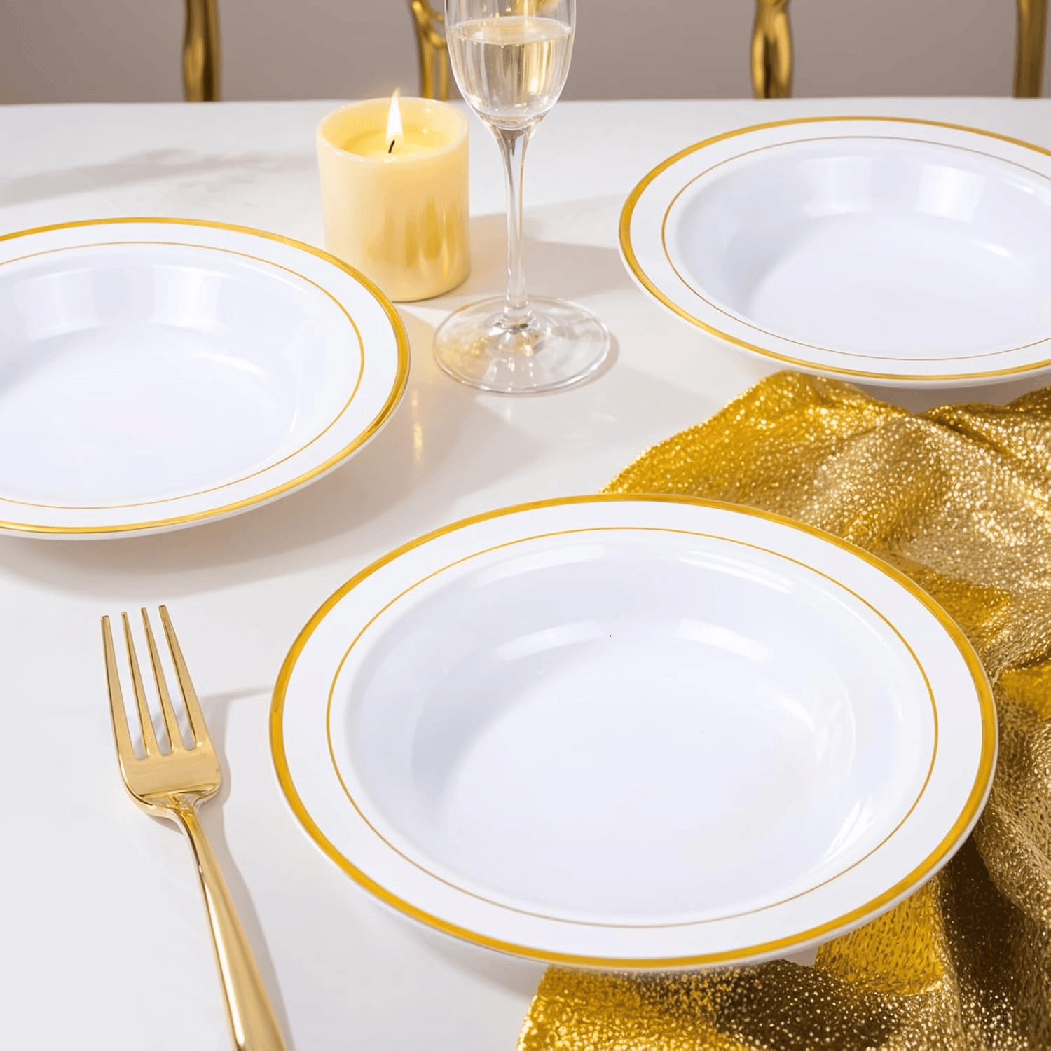Gold 10oz Plastic Bowls-Disposable Plastic Bowls- Premium Heavy Duty Salsa Bowls for Wedding &Parties — view 9