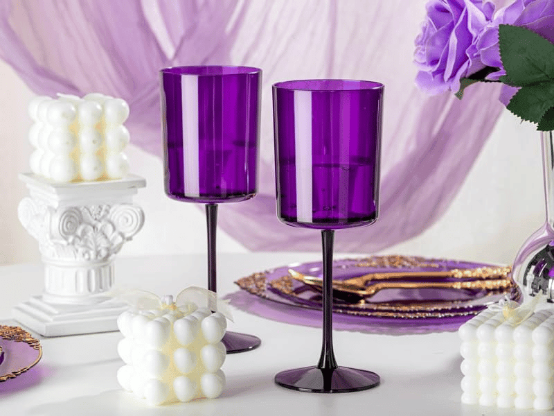 Purple Plastic Wine Glasses with Long Stem, Clear Design (10 oz, 12 Pack) — view 9
