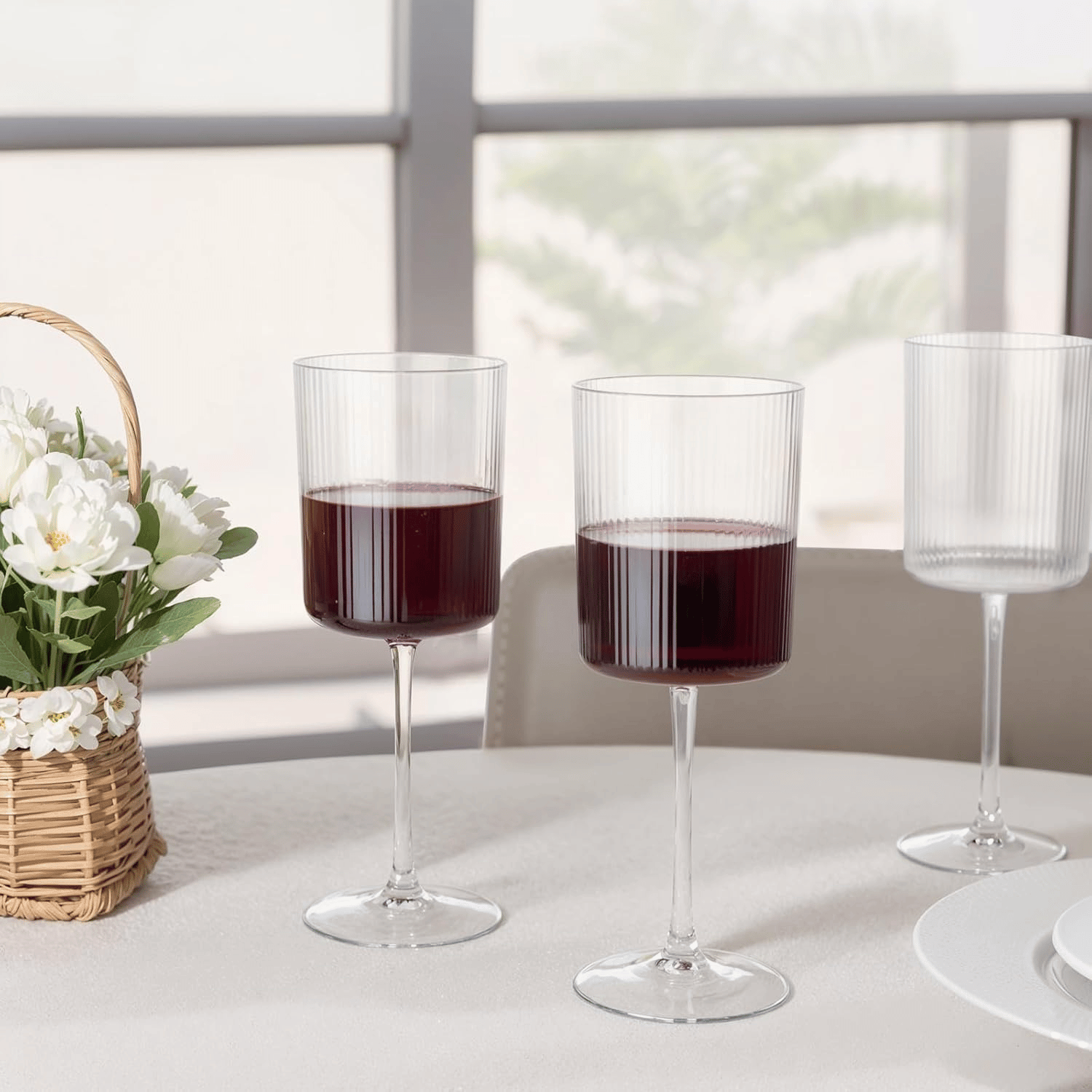 Ribbed Square Wine Glasses, Plastic Stem, Clear Design (10 oz, 12 Pack) — view 9