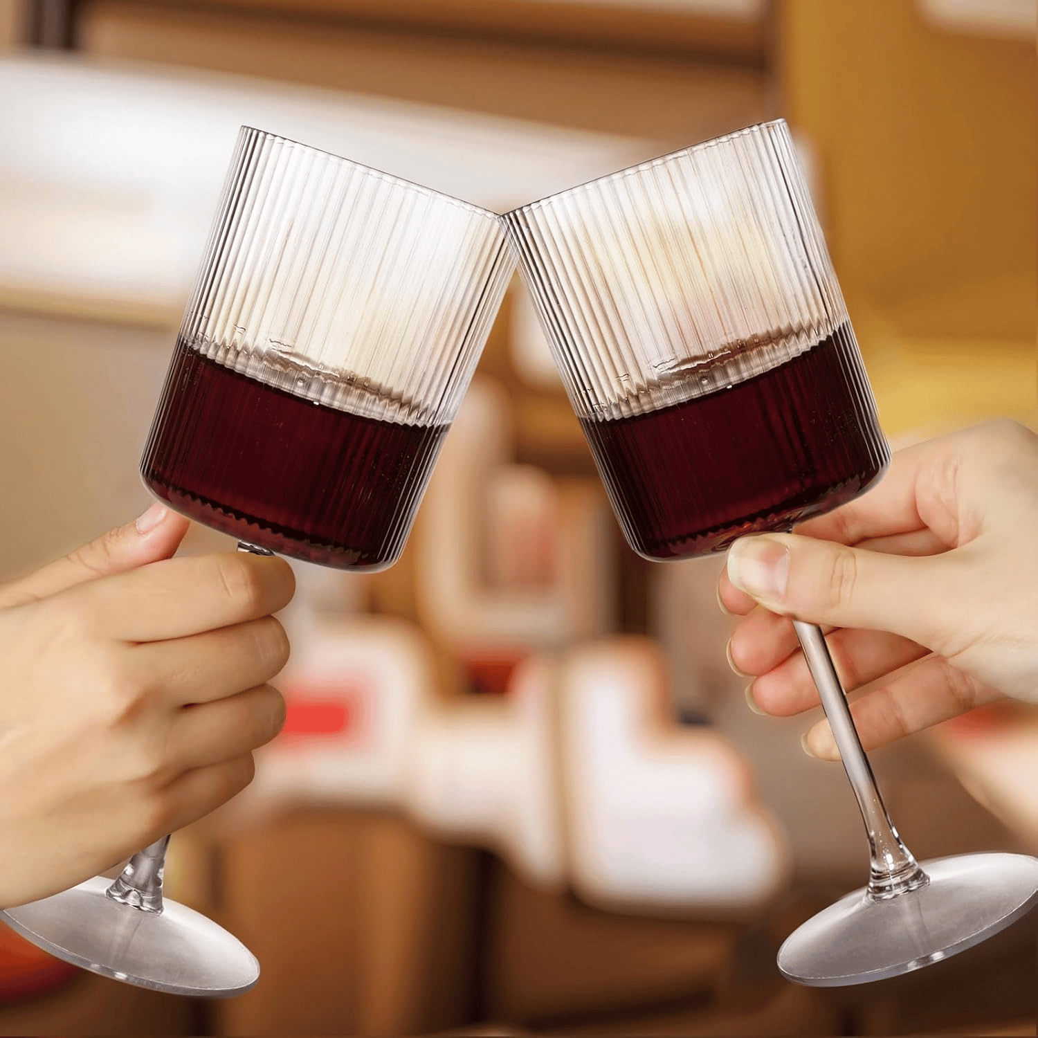 Ribbed Square Wine Glasses, Plastic Stem, Clear Design (10 oz, 12 Pack) — view 10
