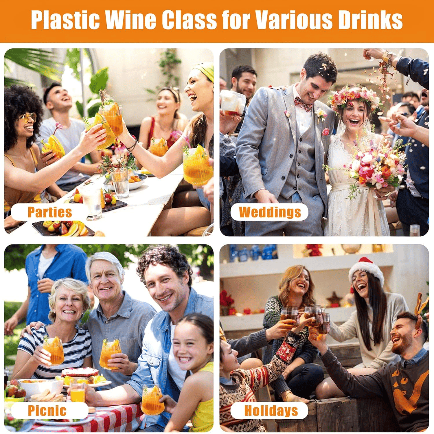 Reusable Plastic Wine Glasses, 30-Pack, Ribbed Design (14 oz, 30 Pack) — view 9