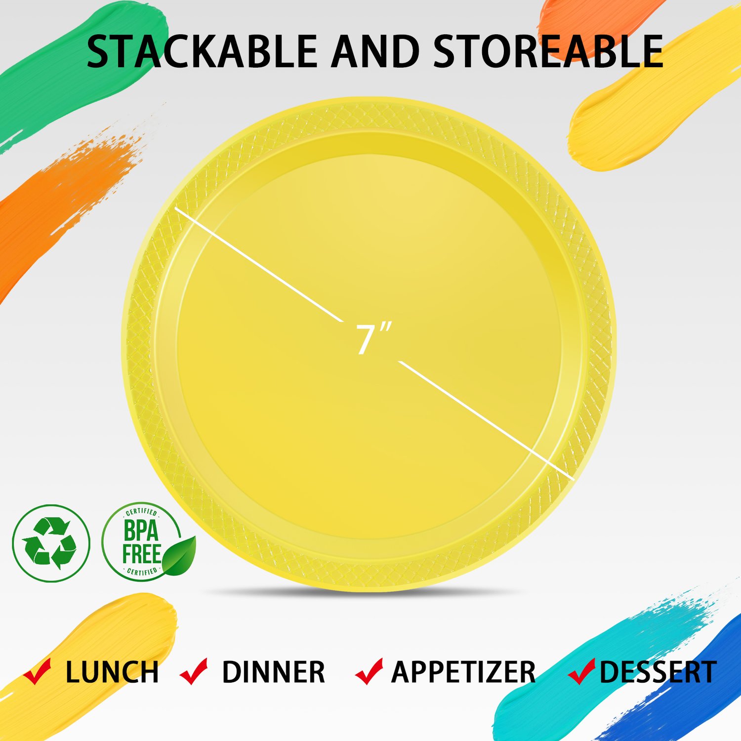 Yellow 9inch Disposable Dinner Plates for Party (150 Pieces) — view 2