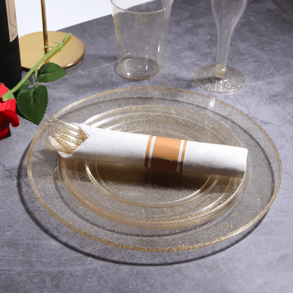 Gold Glitter Elegant Plastic Plates (102 Pieces) — view 5