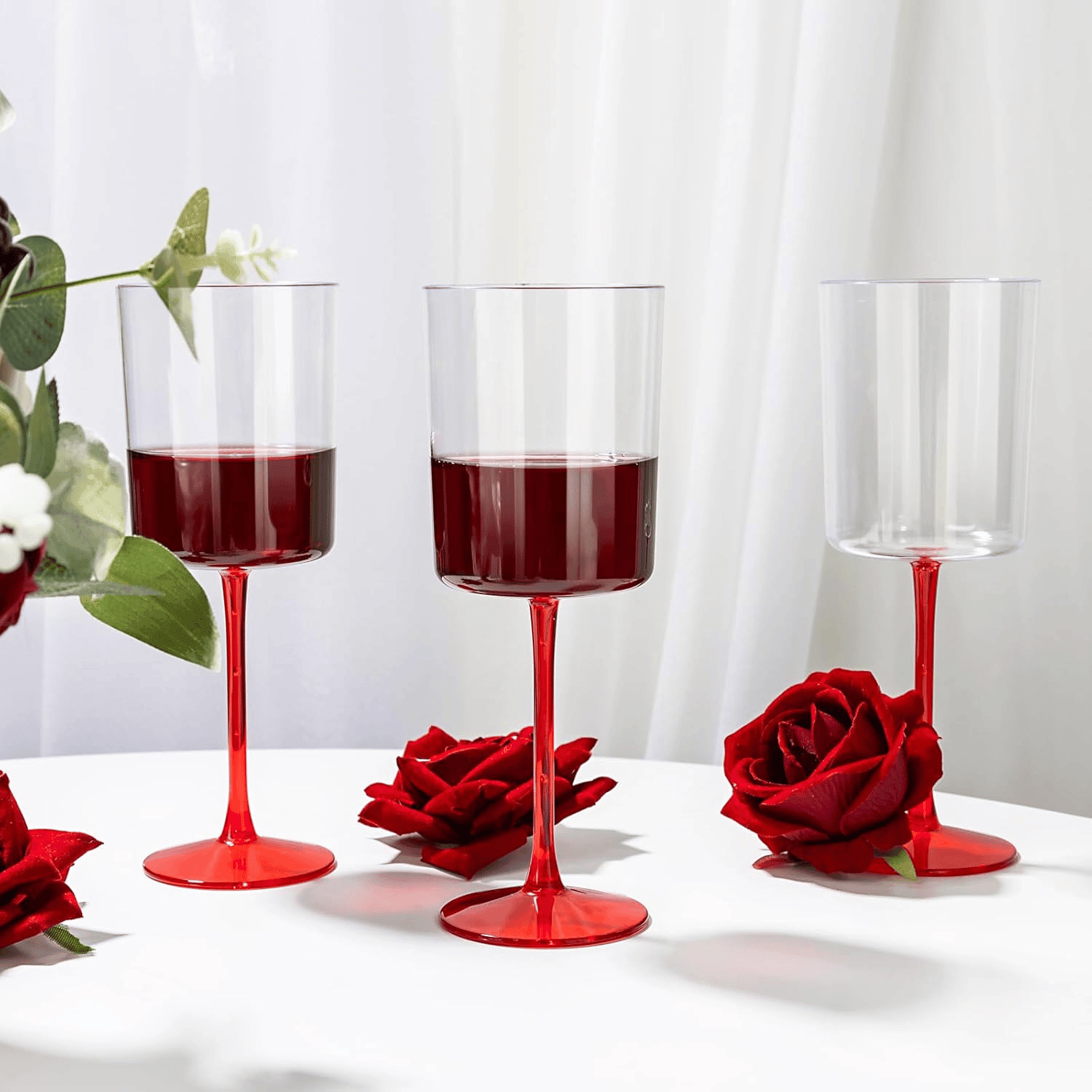 Clear Wine Glasses with Red Stem, Clear Design (10 oz, 12 Pack) — view 9