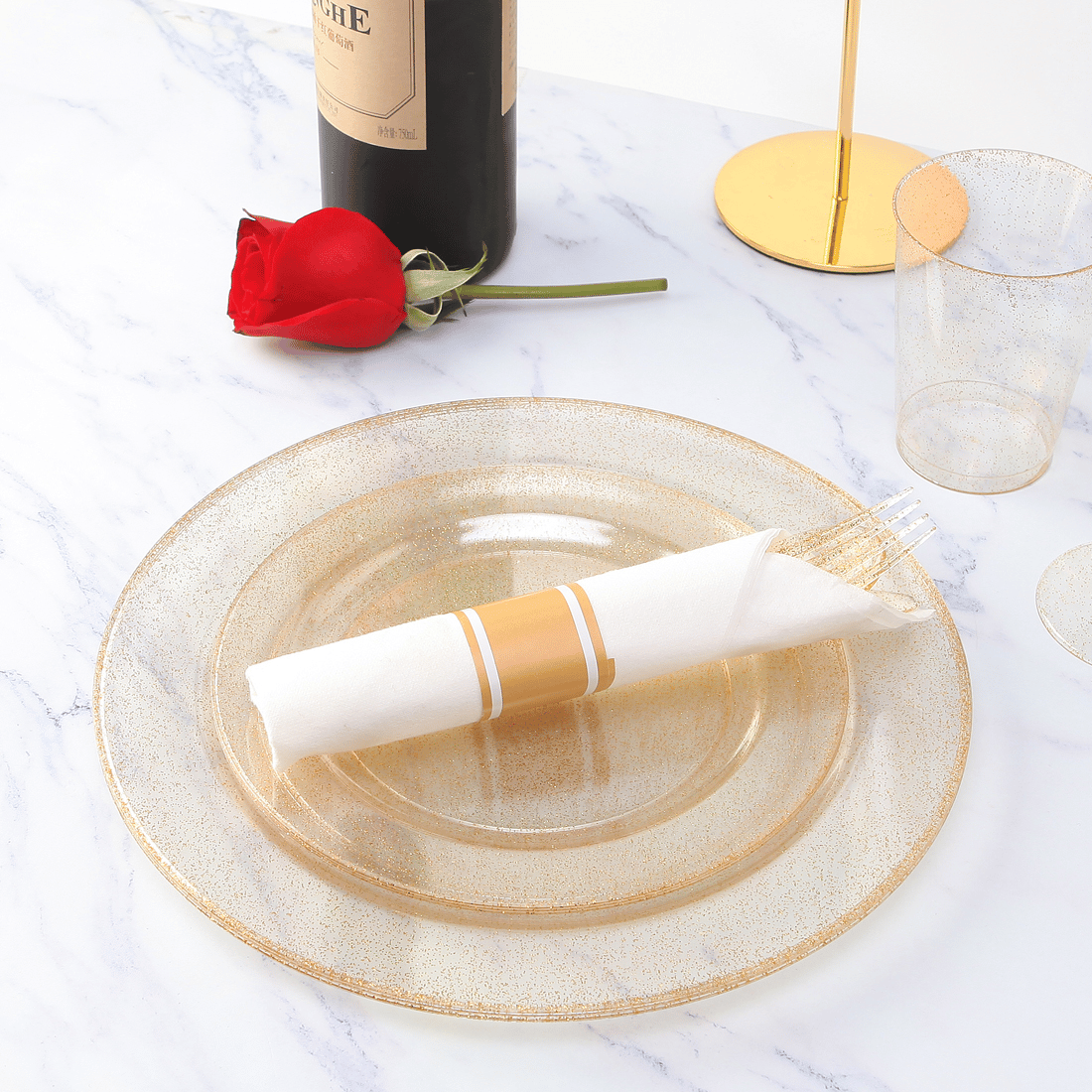 Gold Glitter Elegant Plastic Plates (102 Pieces) — view 6