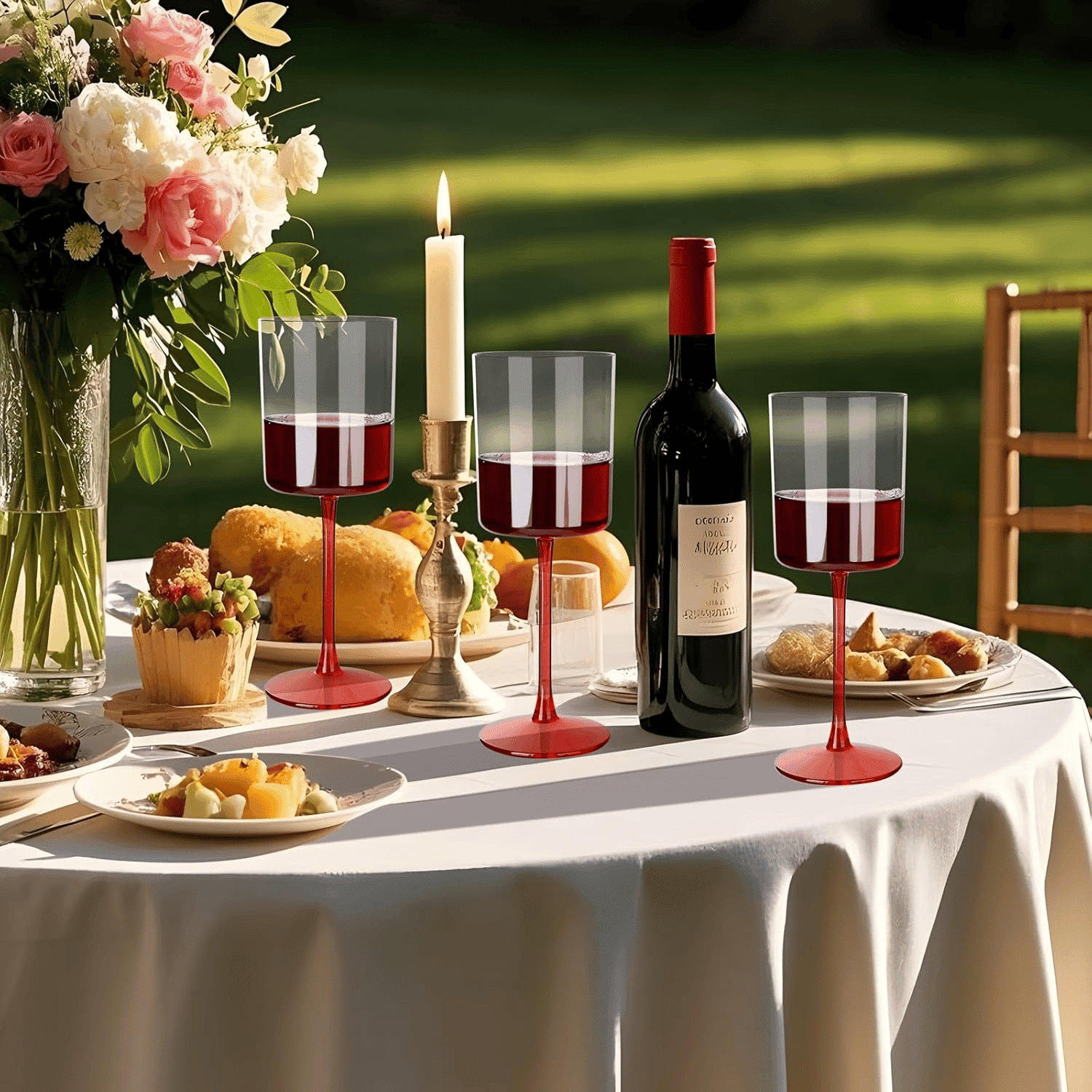 Clear Wine Glasses with Red Stem, Clear Design (10 oz, 12 Pack) — view 10