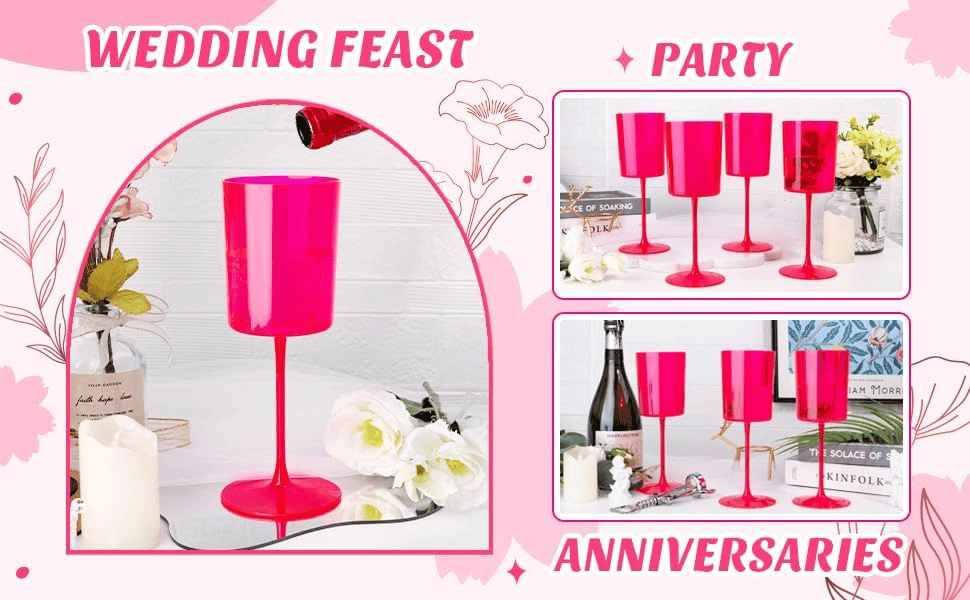 Hot Pink Plastic Wine Glasses, Party-Ready, Large Capacity (14 oz) — view 10