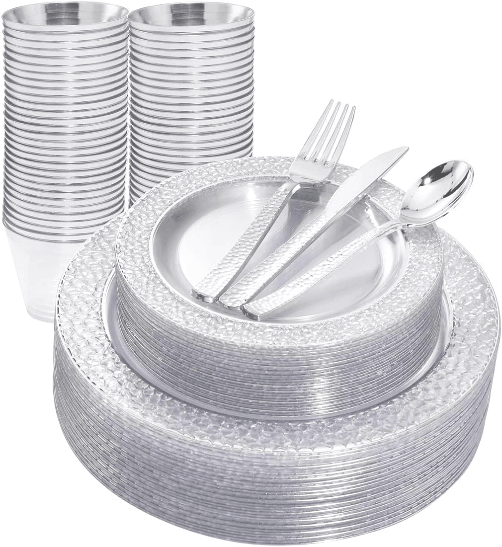 Silver Rim Plastic Plates & Silverware Set (150 Pieces) — view 1