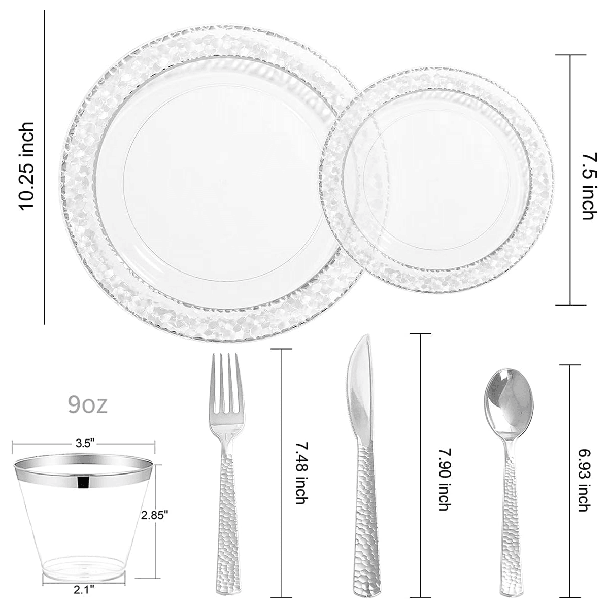 Silver Rim Plastic Plates & Silverware Set (150 Pieces) — view 2
