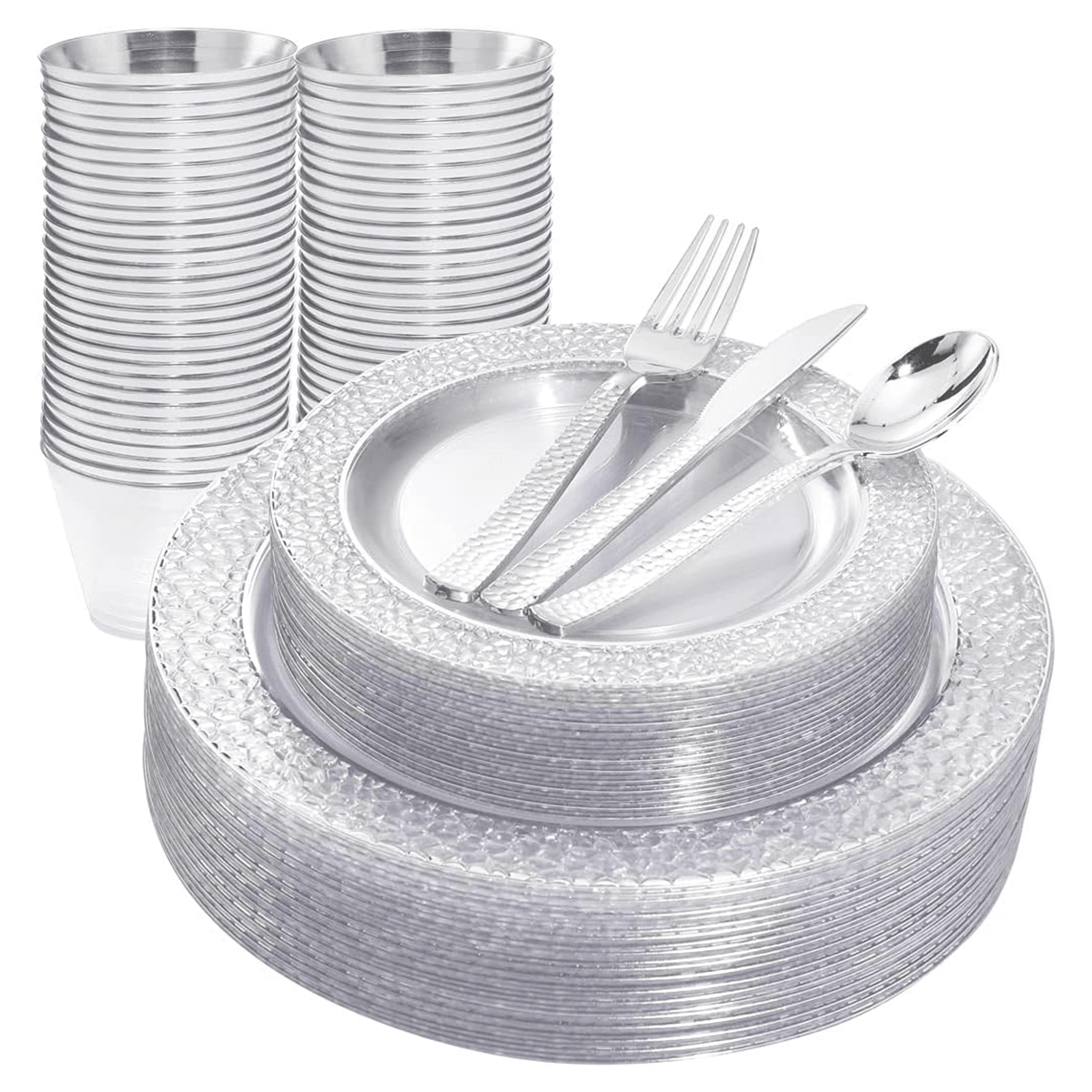 Silver Rim Plastic Plates & Silverware Set (150 Pieces) — view 3