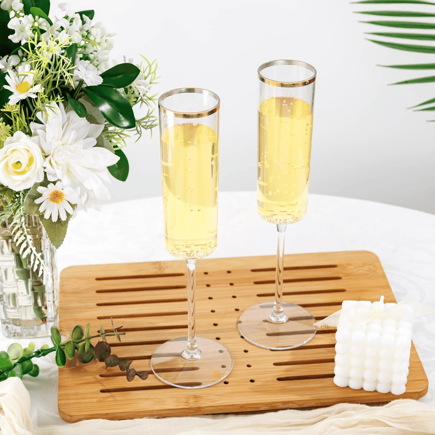 Gold Rim Square Plastic Champagne Flutes, Clear Design (6 oz) — view 8