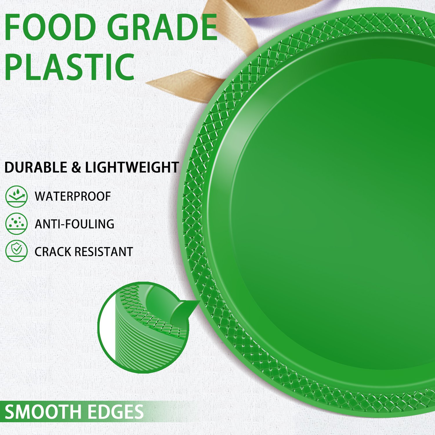 Green 10inch Disposable Dinner Plates for Party (150 Pieces) — view 3