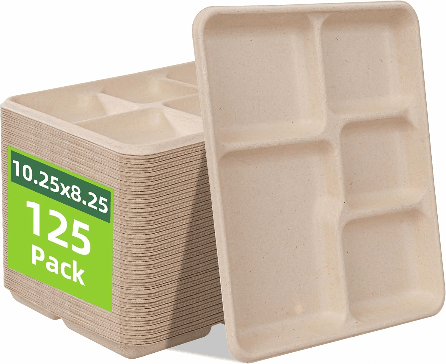 Natural 100% Compostable 5 Compartment Paper Plates — view 1