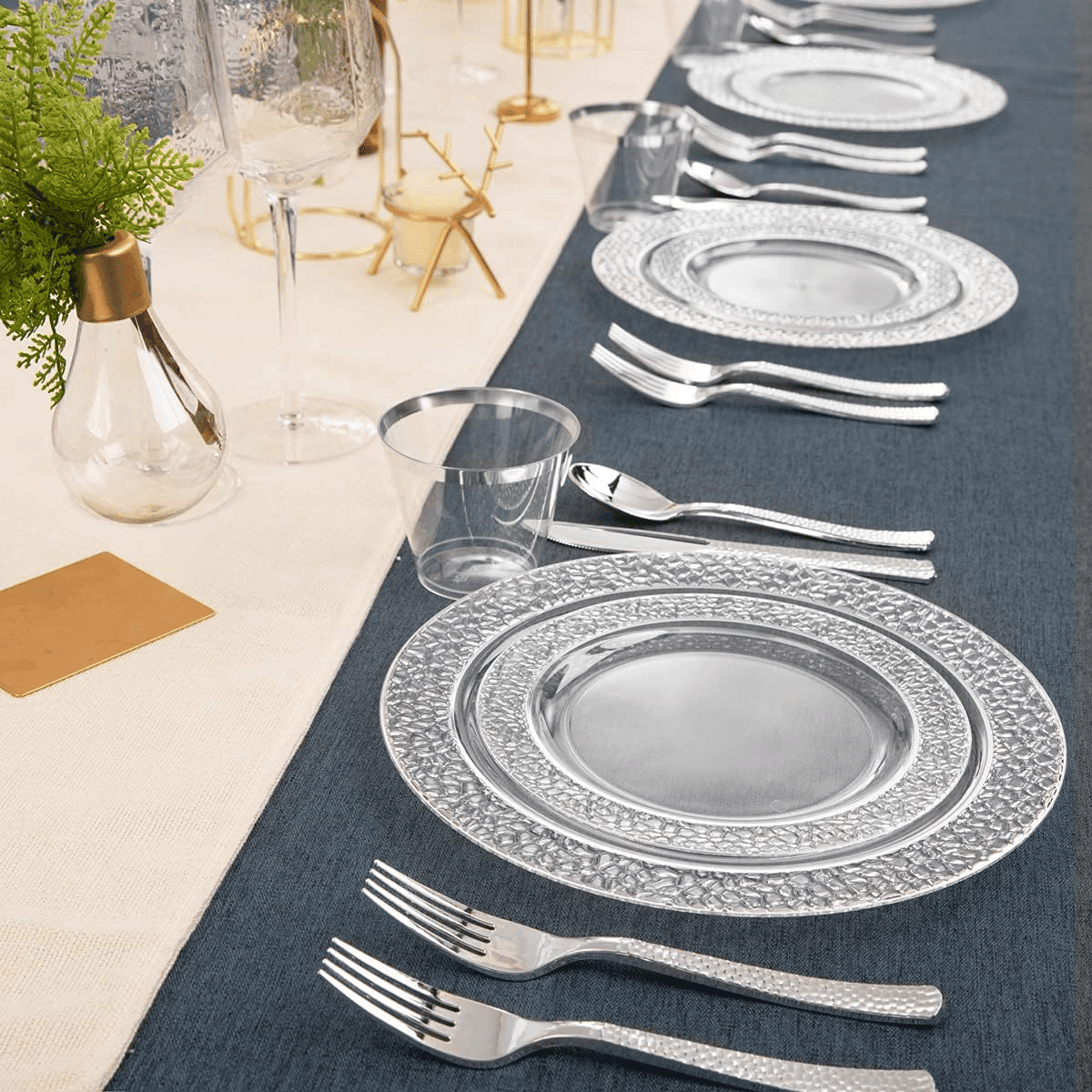 Silver Rim Plastic Plates & Silverware Set (150 Pieces) — view 4